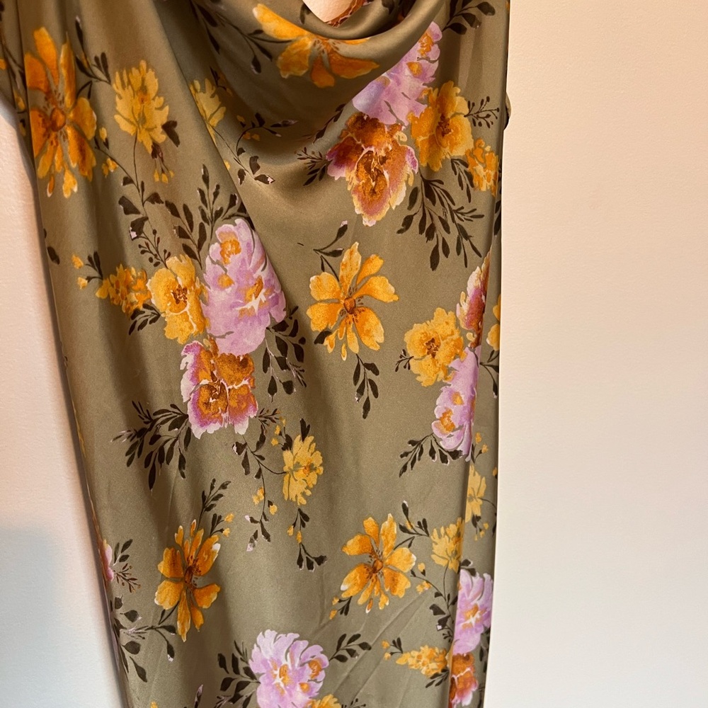 Floral Print Scarf in Olive and Yellow
